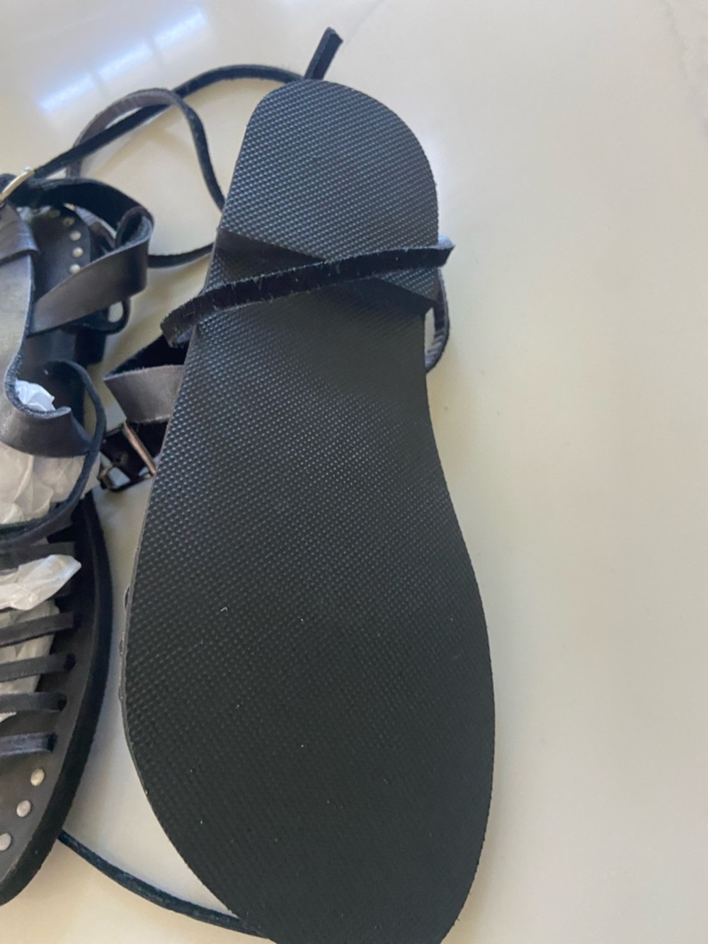 Black Strappy Lace-Up Studded Flat Sandals free people. Never worn perfect - Picture 6 of 13